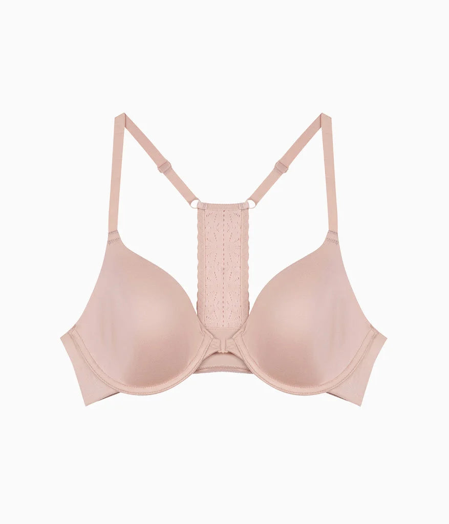 Future Foundation Front Close Racerback Bra: Rose Smoke
