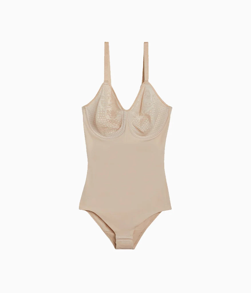 Visual Effects Body Briefer with Minimizer Bra: Sand