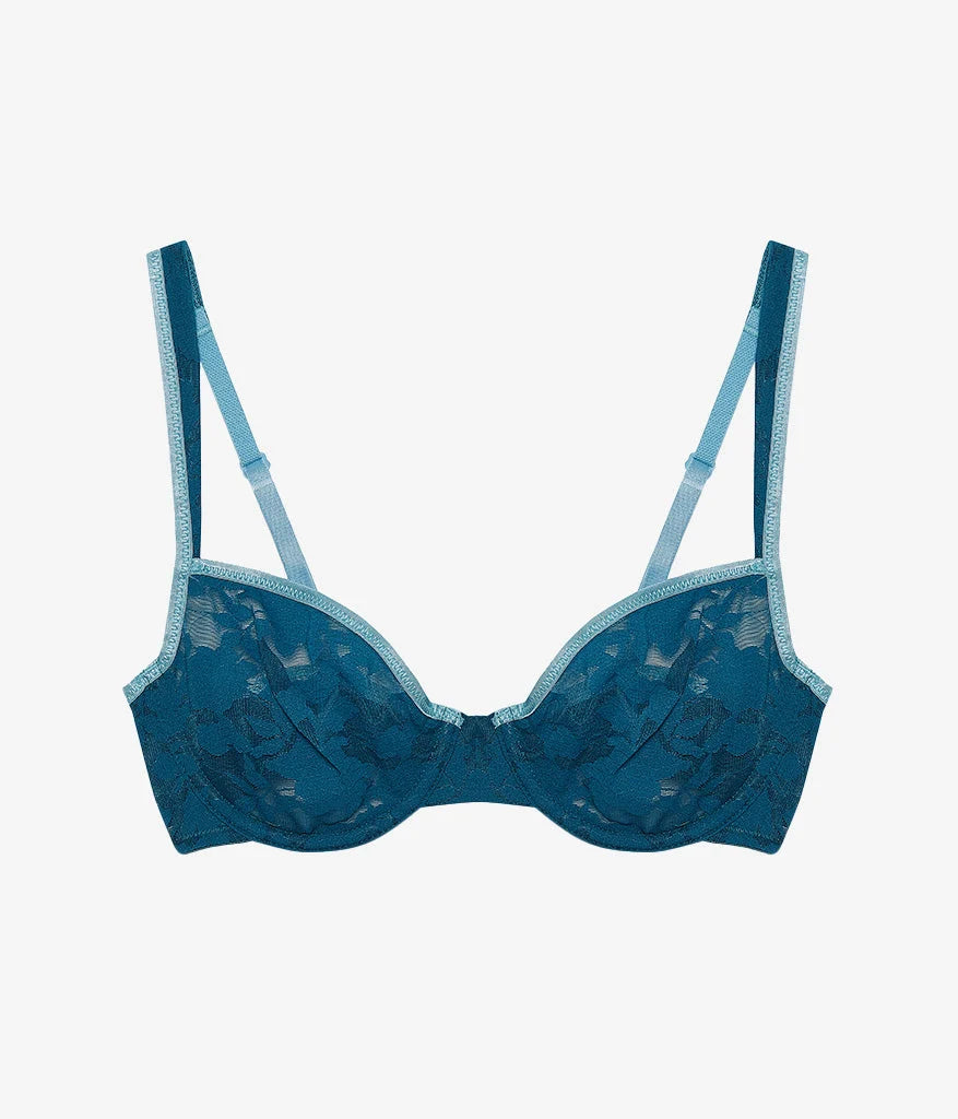 Shadow Scene Underwire Bra: Blue Coral