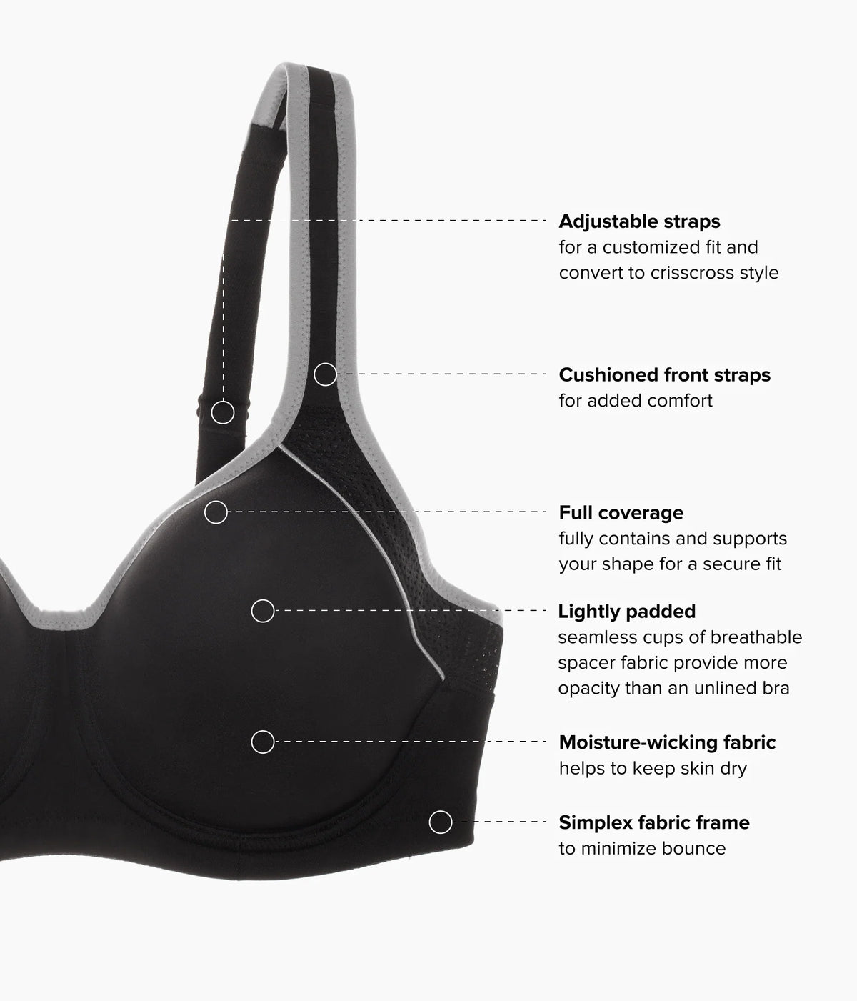 Lindsey Sport Contour Underwire Bra: Black/Lilac Gray