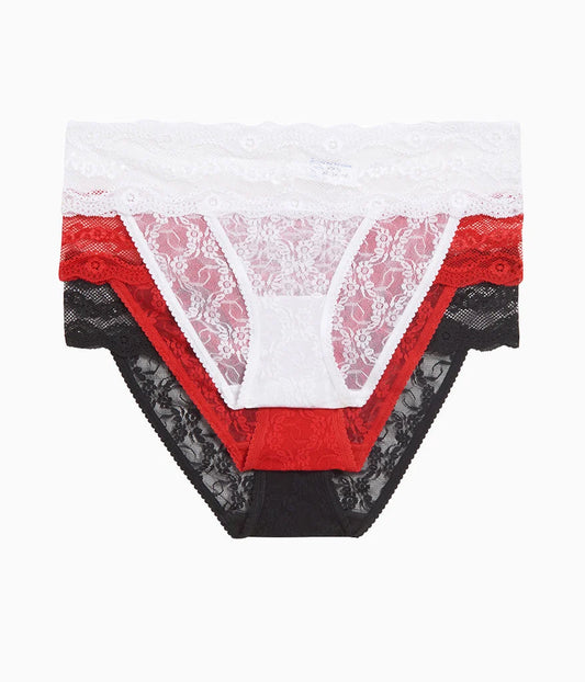 Lace Kiss Bikini Panty Pack: White/Crimson Red/Night