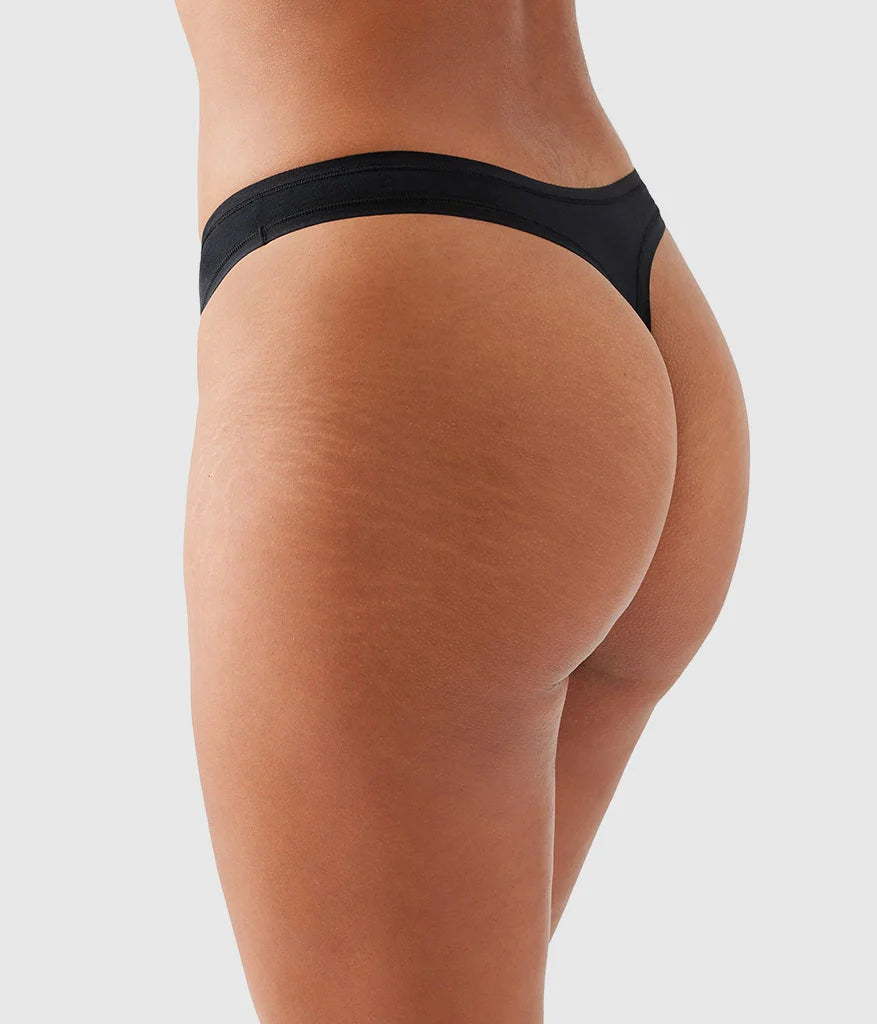 Understated Cotton Thong: Black