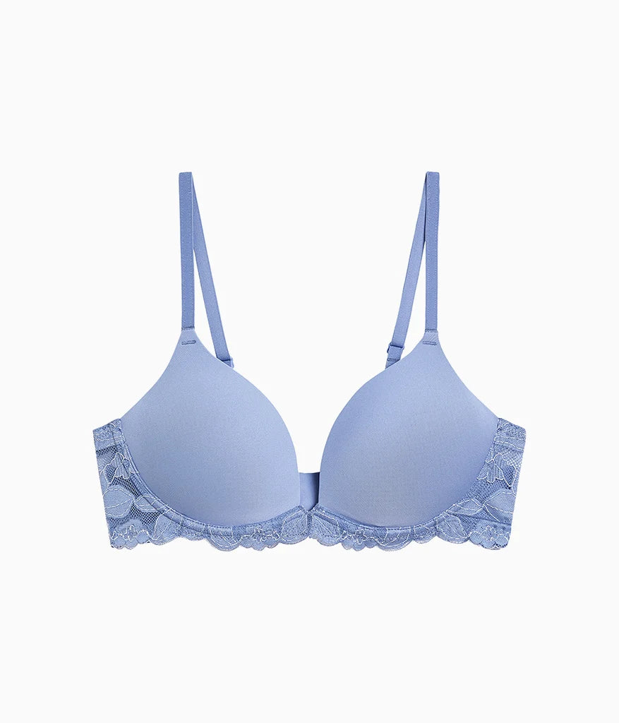 Feeling Famous Wire Free Push Up Bra: Country Blue/Bright White